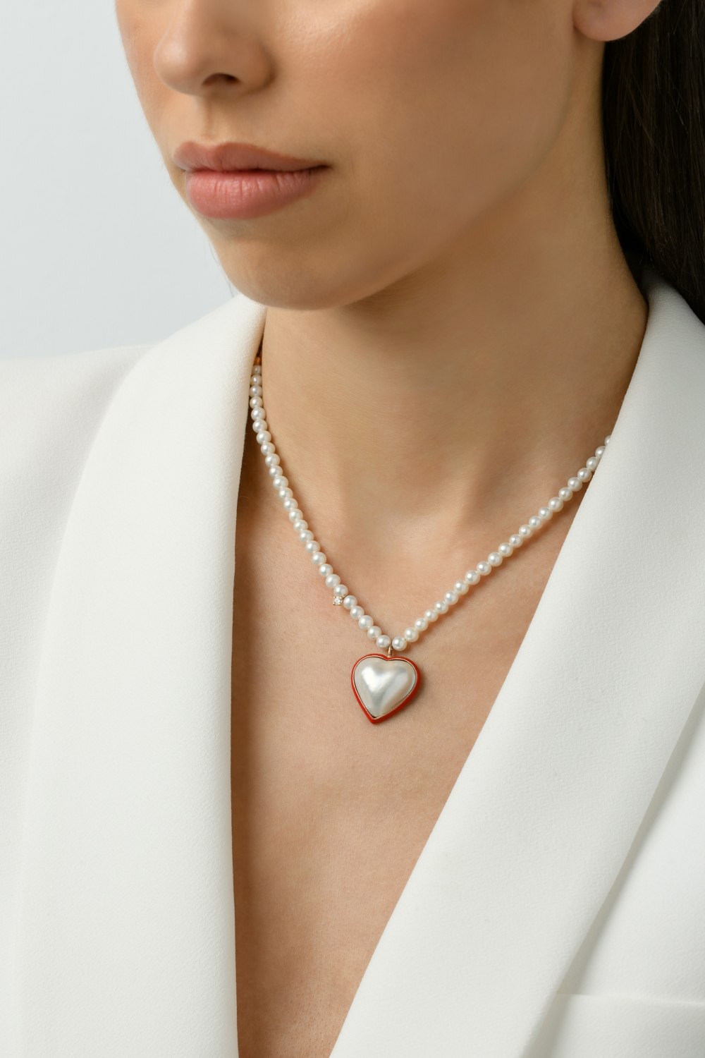 KESSARIS Pearl Diamond Heart Necklace | Kessaris